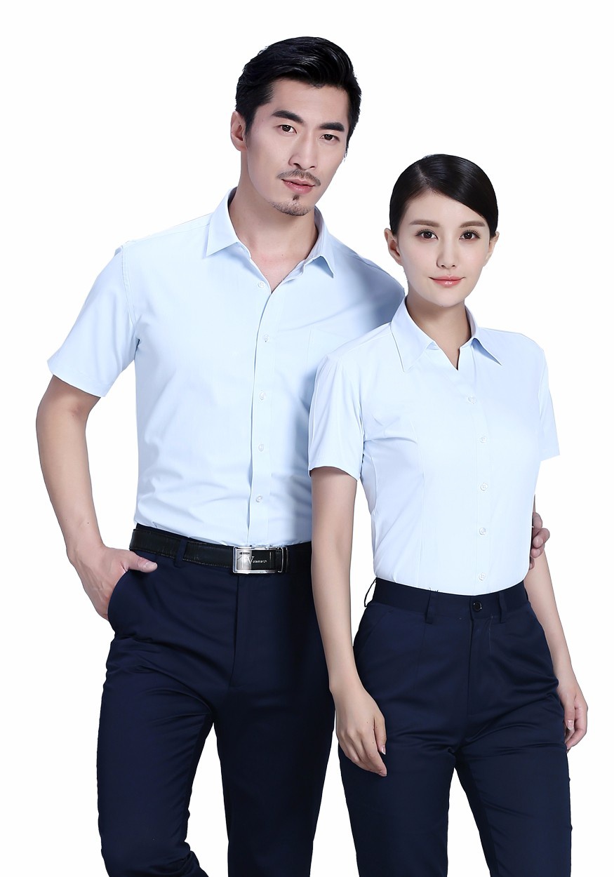 白色玉简男蓝白商务短袖衬衫