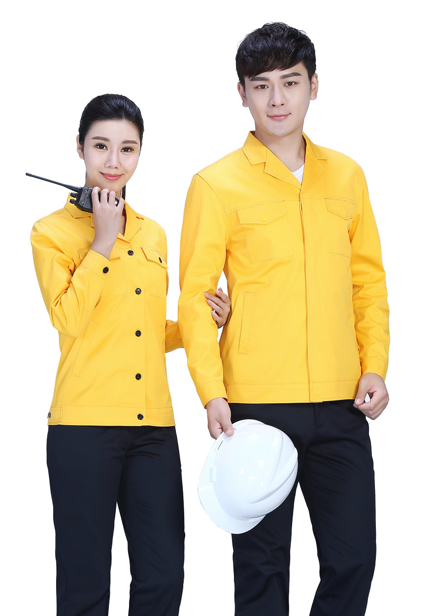 新款黄色上衣+藏蓝裤春秋工作服FY8001-依兰琳卡服装有限公司